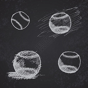 黑板上布置的垒球棒球草图游戏木板粉笔涂鸦圆圈背景插图白色手绘绘画图片