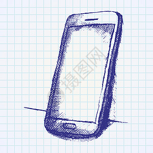 手机手绘纸笔笔记本上有影子的移动电话手工草图电子绘画屏幕钢笔网络细胞电脑墨水电话素描背景