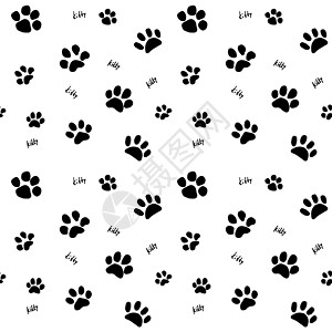 手画的草图猫爪和追踪无缝模式 在白色背景上孤立的矢量说明元素黑色手绘野生动物墙纸哺乳动物绘画荒野捕食者猫咪小猫图片