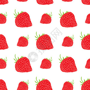 手画草莓矢量插图 没有缝合的无缝型态草图小吃食物打印艺术剪贴簿绘画叶子手绘水果图片