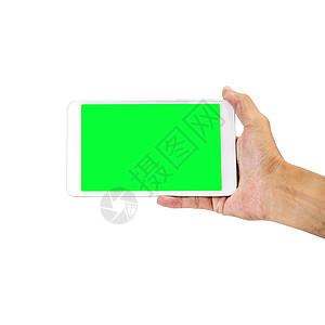 手持智能手机与隔离绿屏隔绝机动性笔记本照片细胞展示屏幕手指框架软垫电脑图片