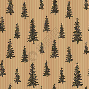 松树手绘制草图倒影 旧的无缝模式 矢量说明木头林地插图植物针叶打印环境季节云杉墙纸图片