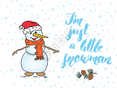 冬季引用有关雪的文字 手写书法符号 用雪人手画矢量图解 在白色上隔离插图草图天气雪花蓝色降雪季节写作口号假期图片