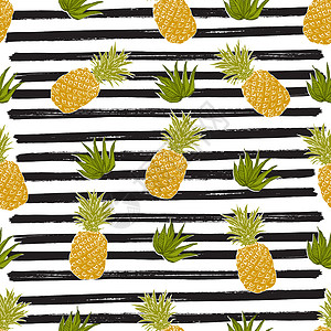 菠萝手画的草图有条纹无缝模式 矢量说明品牌季节插图食物绘画墙纸植物美食剪贴簿徽章图片