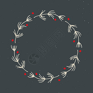 圣诞花圈圆形框架手工绘制的涂鸦 矢量插图海报装饰品手绘边界装饰卡片新年季节收藏庆典图片
