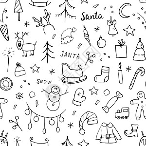 新年和圣诞节无缝模式 手画的涂鸦没有缝合的模式 背景矢量说明庆典装饰打印装饰品卡片雪花风格纺织品海报花圈图片