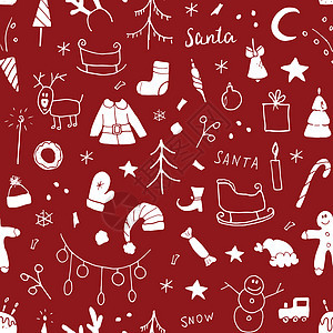 新年和圣诞节无缝模式 手画的涂鸦没有缝合的模式 背景矢量说明打印海报雪花包装纺织品装饰风格墙纸庆典季节图片