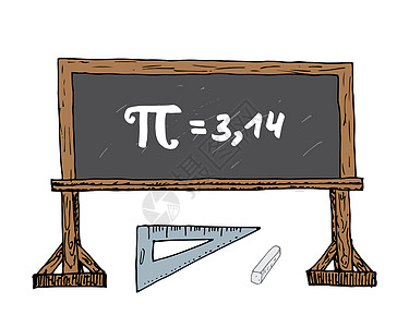 Pi 符号手画图标 学校黑板矢量插图上的 Grunge书法数学符号 孤立在白地上几何学半径标识比率公式科学大学分数工程方程图片