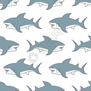 鲨鱼无缝模式 手画图纸涂鸦鲨鱼 矢量插图手绘海浪球座捕食者荒野卡通片游泳攻击打印绘画图片