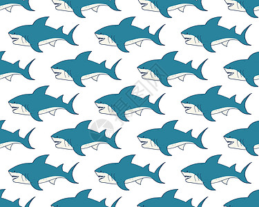 鲨鱼无缝模式 手画图纸涂鸦鲨鱼 矢量插图海洋手绘卡通片荒野吉祥物包装攻击牙齿海浪潜水图片