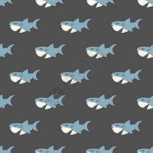鲨鱼无缝模式 手画图纸涂鸦鲨鱼 矢量插图危险球座海浪游泳牙齿卡通片墙纸草图吉祥物剪贴簿图片