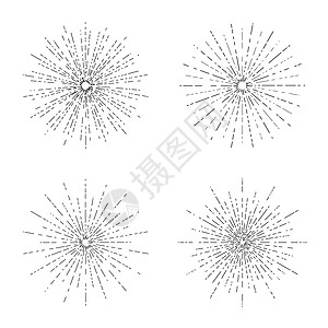 Retro太阳暴发集束 旧光照太阳射线形状收集标志 标签或徽章和打字装饰模板矢量 I 说明 在白色背景中隔离横幅插图圆圈太阳光艺图片