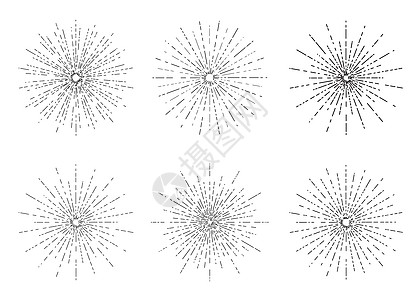 Retro太阳暴发集束 旧光照太阳射线形状收集标志 标签或徽章和打字装饰模板矢量 I 说明 在白色背景中隔离耀斑插图标识邮票横幅图片