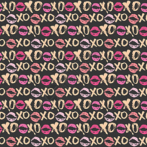 XOXO 笔刷字母符号无缝模式 Grunge 书写拥抱和亲吻法尔斯 互联网短语缩写XOXO符号 白色背景上孤立的矢量插图嘴唇绘画图片