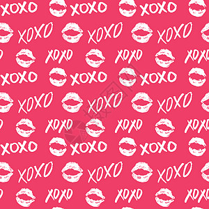 XOXO 笔刷字母符号无缝模式 Grunge 书写拥抱和亲吻法尔斯 互联网短语缩写XOXO符号 白色背景上孤立的矢量插图墙纸草图图片