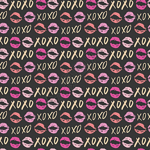 XOXO 笔刷字母符号无缝模式 Grunge 书写拥抱和亲吻法尔斯 互联网短语缩写XOXO符号 白色背景上孤立的矢量插图横幅打印图片