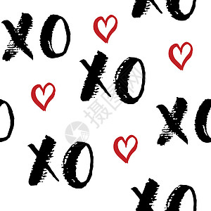 XOXO 毛笔字母标志无缝图案 拥抱和亲吻短语 互联网俚语缩写 XOXO 符号 在白色背景上隔离的矢量插图横幅海报字体书法打印脚图片