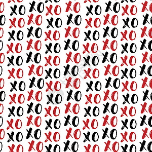 XOXO 毛笔字母标志无缝图案 拥抱和亲吻短语 互联网俚语缩写 XOXO 符号 在白色背景上隔离的矢量插图婚礼绘画书法卡片假期打图片