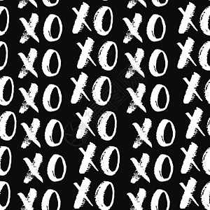 XOXO 毛笔字母标志无缝图案 拥抱和亲吻短语 互联网俚语缩写 XOXO 符号 矢量图打印刻字字体脚本海报横幅服饰绘画插图墙纸图片