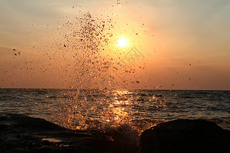 金金海日落风景全景场景气候反射海浪金子天空孤独地平线背景水域图片