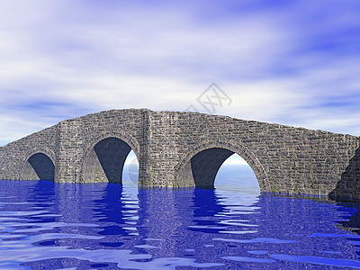 在水面上架起石桥波浪反省拱桥流感天空涂鸦明镜肺根反思码头图片