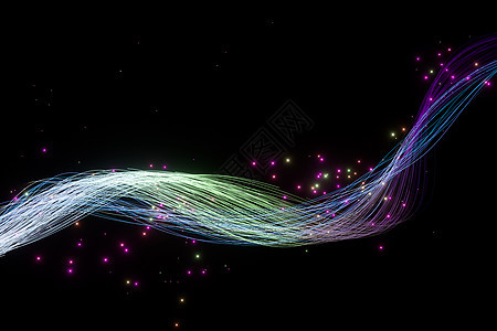 黑色背景的3D喷射线闪烁着光芒火花海浪漩涡坡度螺旋纤维蓝色耀斑辉光线条图片