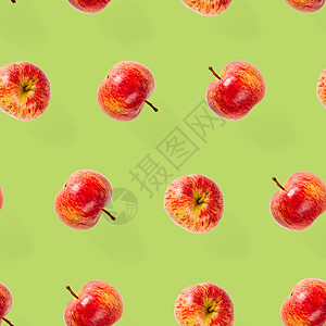 无缝模式与成熟的苹果 热带水果抽象背景 苹果在绿色背景上的无缝模式减肥宏观收藏图案食品饮食营养食物纤维杂货店图片