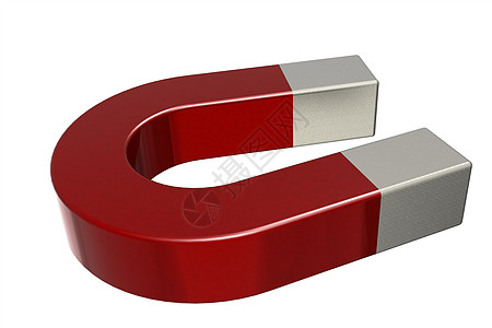 白色上隔离的红马蹄铁磁铁力量马蹄铁吸引力磁性金属场地测量活力磁化铁氧体图片