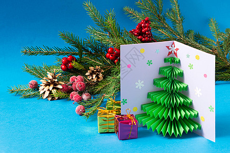 如何用体积树做圣诞卡片手工业风格闲暇星星庆典说明新年装饰工艺假期图片