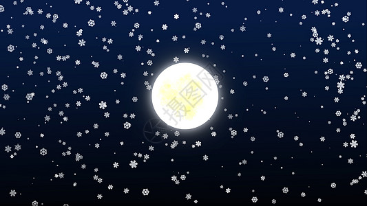 满月夜下雪卡通片天空假期派对月亮季节插图魔法雪花蓝色图片