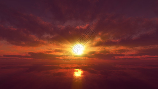 日落平静地海太阳光线 3d rende晴天全景插图光束镜子地平线热带射线阳光天堂图片