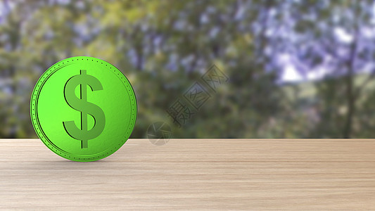 绿色美元硬币在林木模糊中被隔离 3d 渲染孤立的插图 商业 管理 风险 金钱 现金 增长 银行 银行 金融 符号圆圈投资财富生长图片