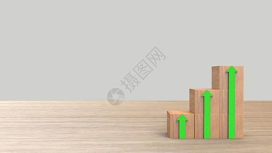 木块堆叠为下楼梯 绿色箭头向上 业务增长成功过程的阶梯职业路径概念 在有浅灰色背景HD的木木桌上 渲染 3d 图图片