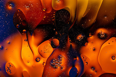 水和石油背景 色彩多明亮反射气泡实验墙纸圆圈水滴彩虹化学品曲线宏观图片