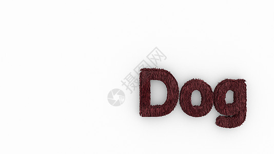 狗白色背景上的 3d 字红色 呈现毛茸茸的字母 宠物毛皮 宠物店 宠物屋 宠物护理标志设计模板 兽医诊所和动物收容所无家可归的插图片
