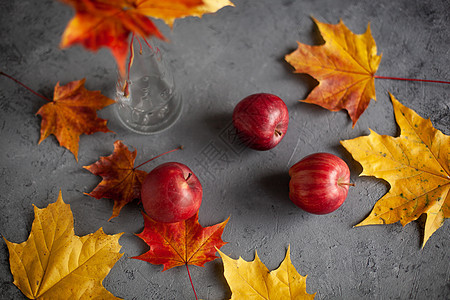 秋叶树叶和开普花园红苹果石头森林食物橙子叶子收成水果果汁季节饮食图片