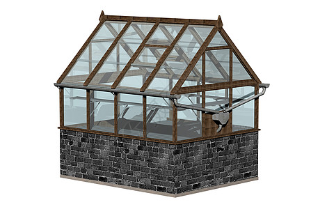 花园中的小型温室 有玻璃窗温室效应排水沟太阳生长眼镜辐射石材石工蔬菜图片