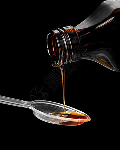 Syrup被倒在勺子里 紧贴着黑色背景图片