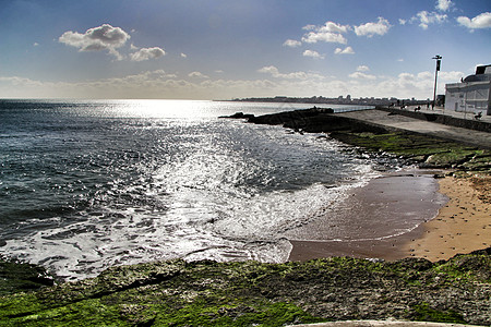 葡萄牙里斯本Estoril的Azarujinha海滩石头旅游海洋海岸天堂支撑蓝色运动假期太阳图片