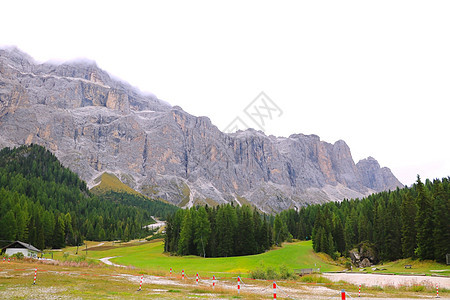 意大利欧洲多洛米特的森林和山脉地貌地块高山爬坡天空旅行全景远足木头岩石顶峰图片