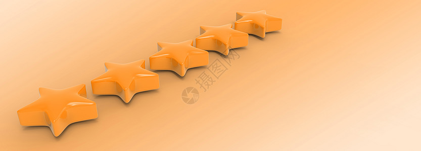 3d 五颗橙色恒星在彩色背景上 金星的出品和插图用于溢价审查白色横幅评分橙子速度金子贵宾辉光商业礼物图片