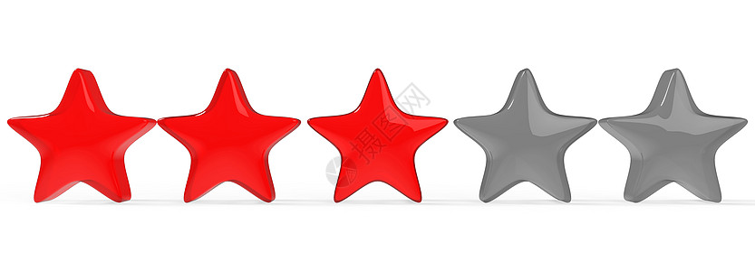 3D 三颗红星在彩色背景上 金星的显示和插图用于溢价审查白色红色奢华速度横幅辉光庆典优胜者商业金子图片