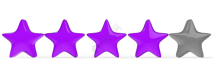 3d 紫色背景四颗星 金星的显示和插图供溢价审查奢华酒店优胜者质量艺术评分庆典问候语辉光礼物图片