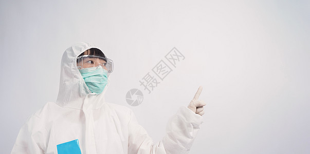 个人防护设备诉讼或个人防护设备方面的亚洲女医生安全面具医院护士手术预防装备保健科学家疫苗图片