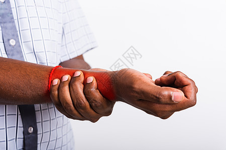 黑黑男子手腕受伤 感觉疼痛力量弯头理疗肌肉痛苦药品男人卫生扭伤治疗图片