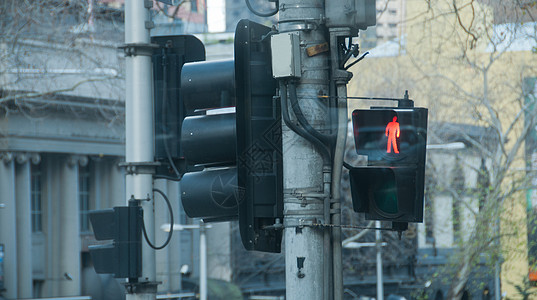 澳大利亚墨尔本冬季的红交通灯杆组织图片