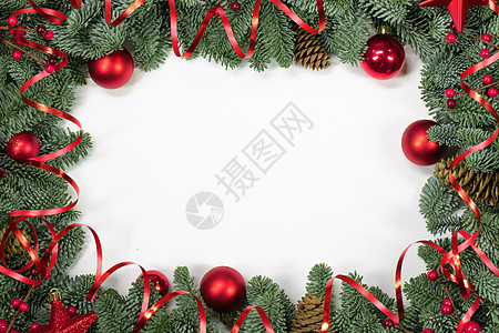 圣诞花和白色的装饰风格边界框架卡片广告丝带假期松树作品横幅背景图片