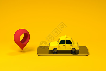 Mini 3D出租车 有手机的迷你车 3D牵引卡通片送货交通司机电话黄色车轮轿车屏幕驾驶图片