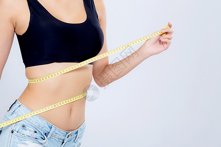 亚裔妇女饮食 体瘦 腰部测量体重等值异索拉特减肥数字橘皮组织躯干腰部磁带损失测量内衣图片