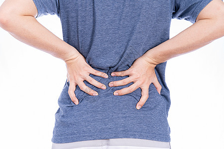 患有腰部和背部疼痛的人与世隔绝的白种背景 保健和医疗概念疾病姿势风湿治疗身体办公室男人病人肌腱扭伤图片
